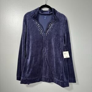 Basic Editions NWT Y2K Blue Velour Rhinestone Jacket - 1X - Women's Plus Size